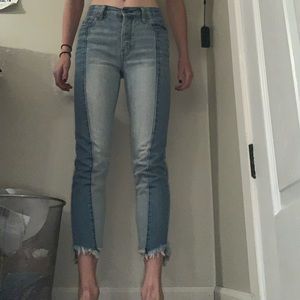 Two tone frayed jeans